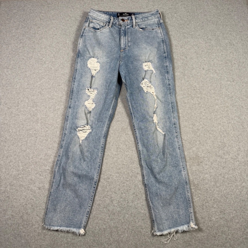 Hollister Curvy Ultra High-Rise Mom Jeans Light Wash Distressed 3R W26 L27